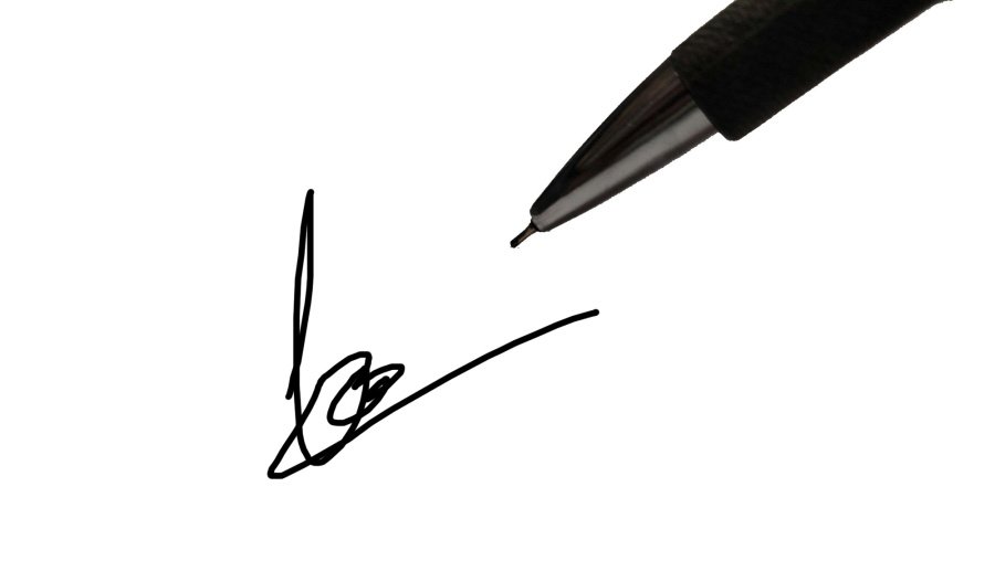 pluma negra con firma impresa sobre papel en blanco