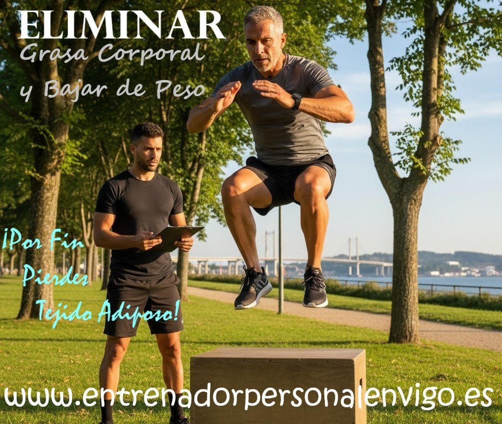 un hombre saltando sobre una caja de madera grande en los exteriores de un parque ante la atenta mirada de su entrenador personal 