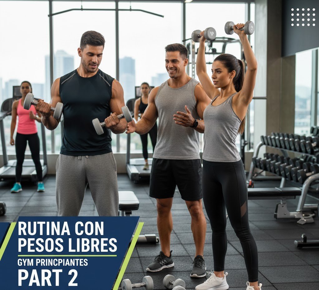 un hombre y una mujer realizan en primer plano ejercicio mientras son observados por su entrenador personal en un gimnasio de la ciudad de Vigo