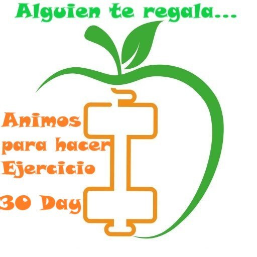 una mancuerna y una manzana junto a la descripción ánimos para hacer ejercicio 30 DAY