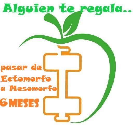 una mancuerna y una manzana junto a la descripción pasar de ectomorfo a mesomorfo 6 MESES