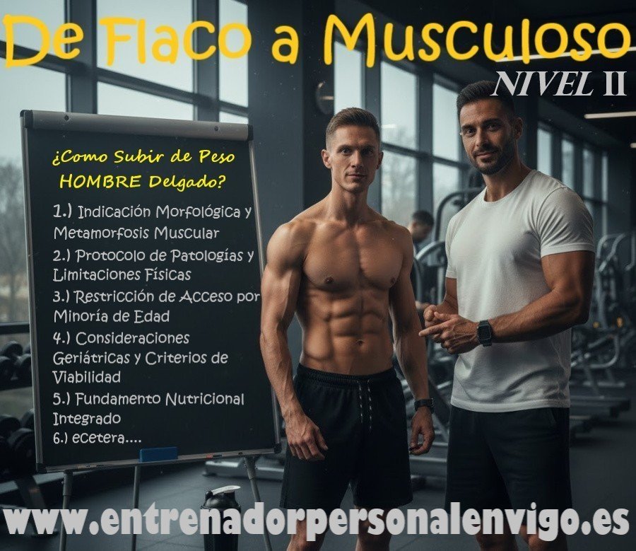 un hombre sin camiseta y musculado junto a su entrenador personal y una pizarra a la izquierda
