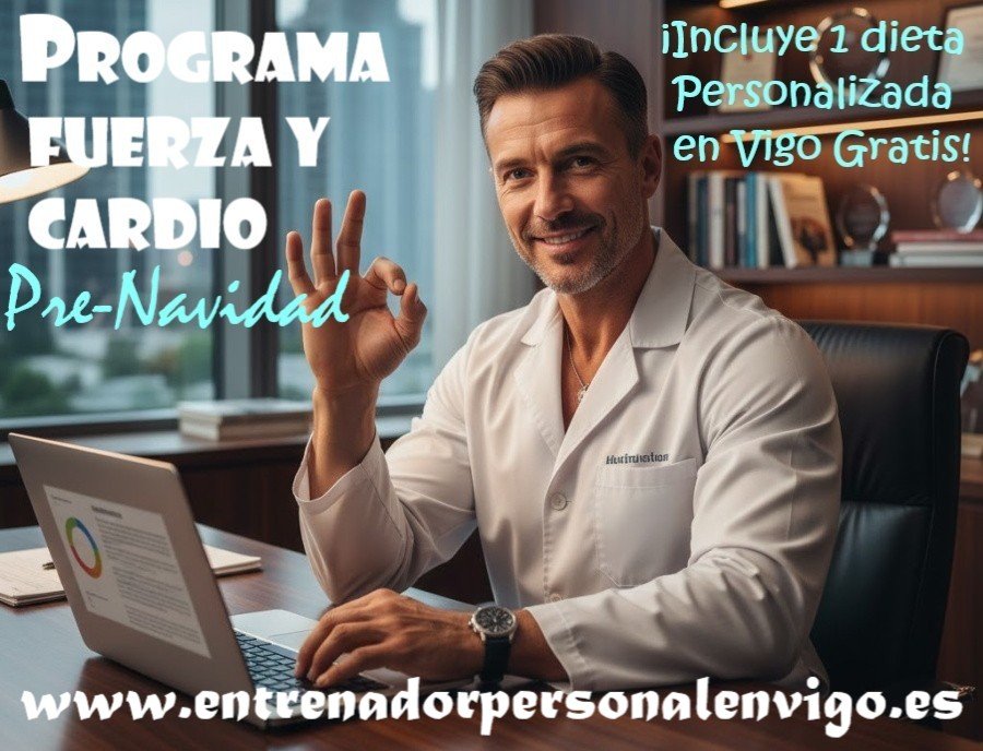 un dietista aparece haciendo la señal del OK con su mano derecha mientras realiza una receta FITNESS en su despacho 
