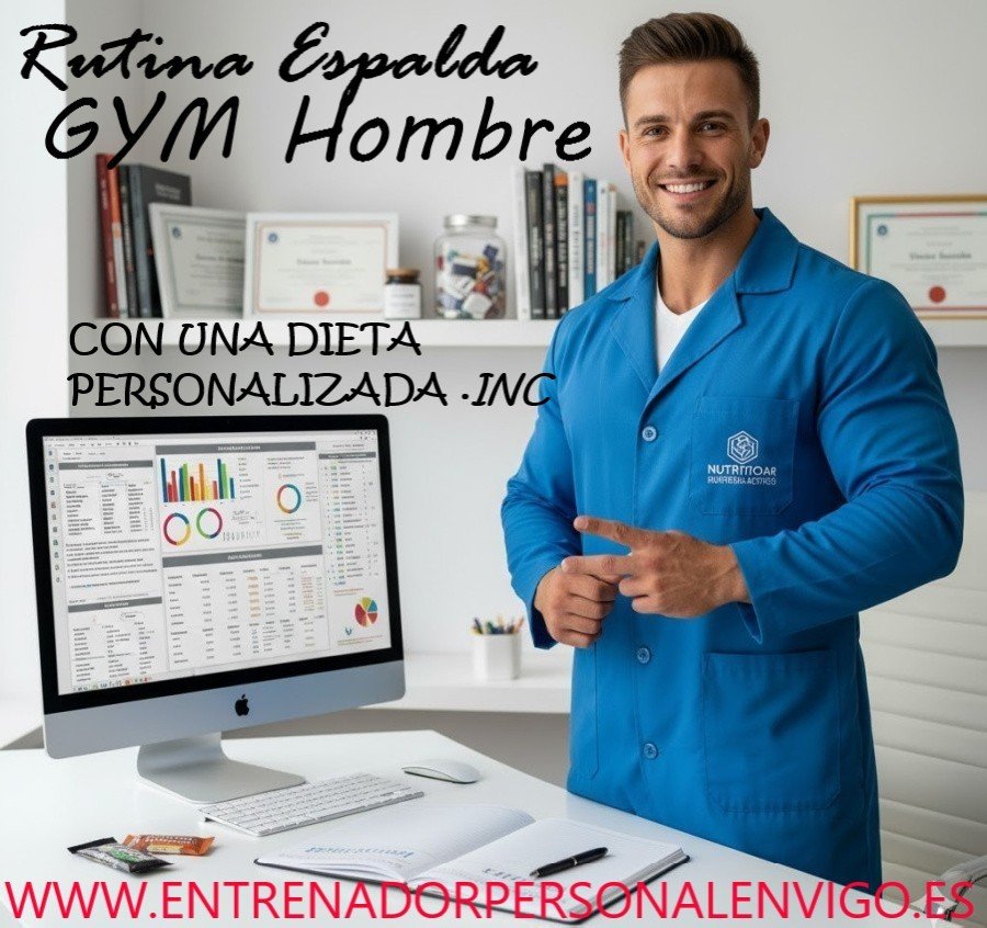 nutricionista con bata de color azul de pie en su despacho haciendo la V de victoria con su mano izquierda