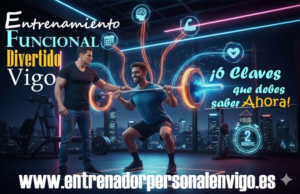 hombre realiza un ejercicio con barra en un gimnasio ante la atenta mirada de su entrenador personal en Vigo