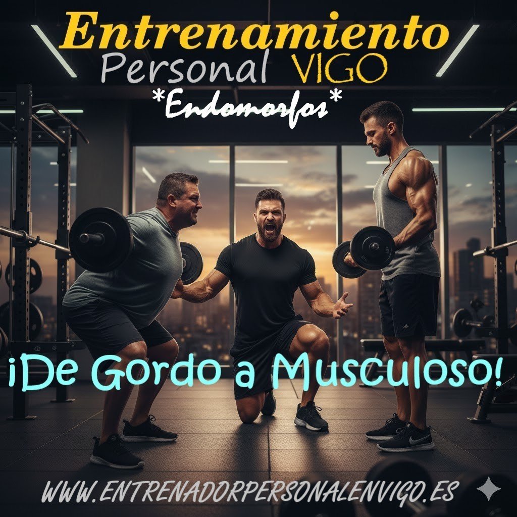 hombre obeso realizando una sentadilla, un entrenador personal en el centro y a la derecha otro hombre realizando un CURL BICPES con barra