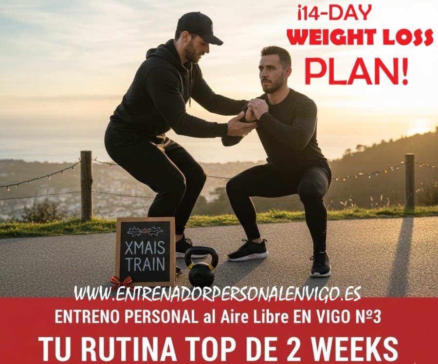 un entrenador personal hace el seguimiento presencial a su alumno durante el entrenamiento personal Vigo XMAS TRAIN