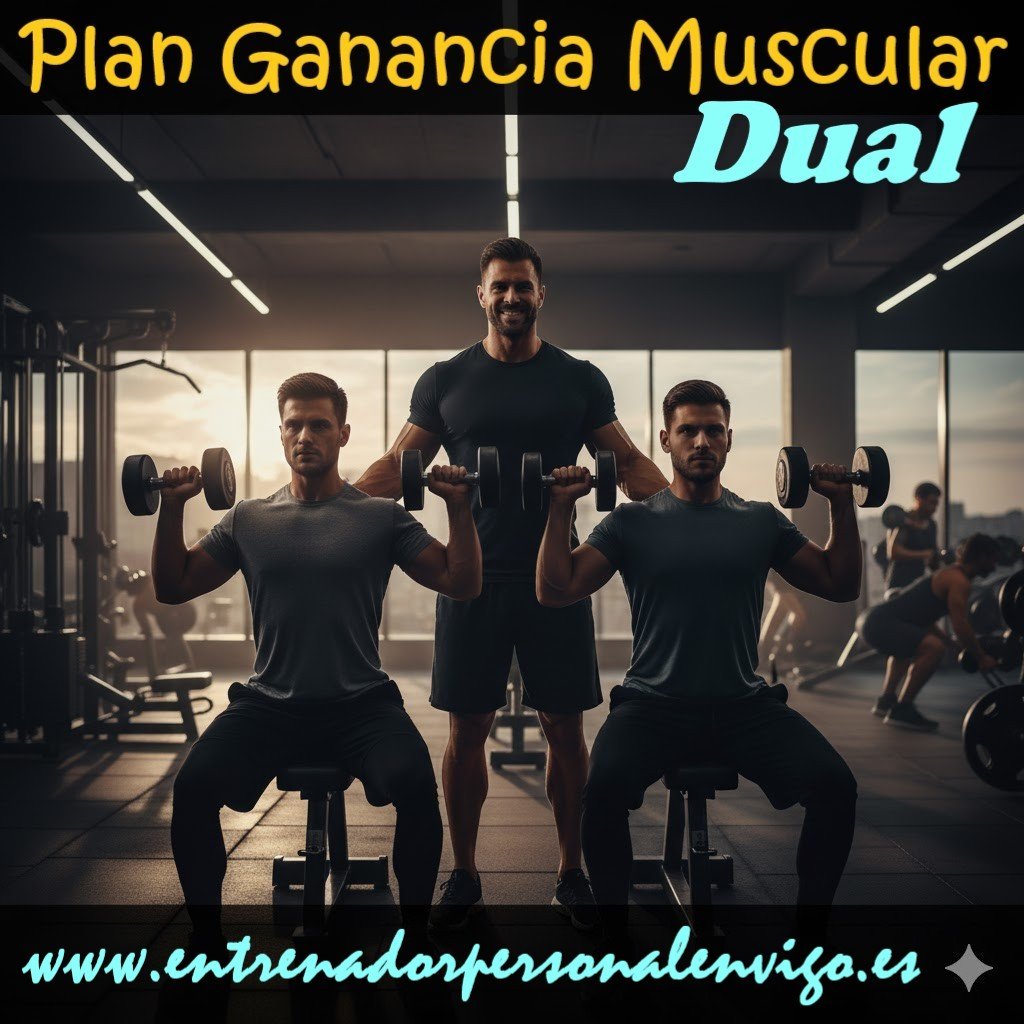 un entrenador personal llave a cabo una sesión de entrenamiento personalizado con dos clientes a la vez que realizan un levantamiento con mancuernas