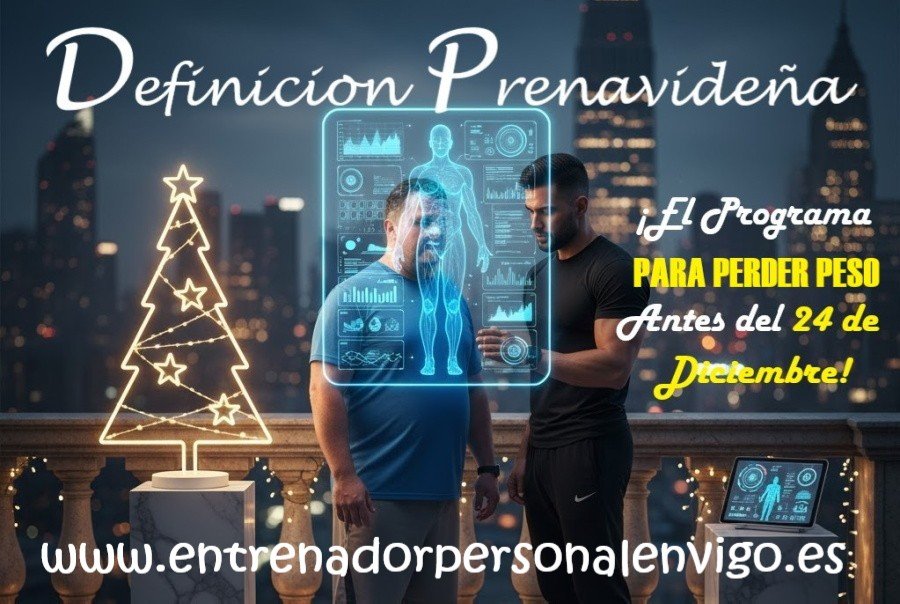 un alumno con sobrepeso sigue las instrucciones de su entrenador personal en Vigo durante una sesión de XMAS TRAIN