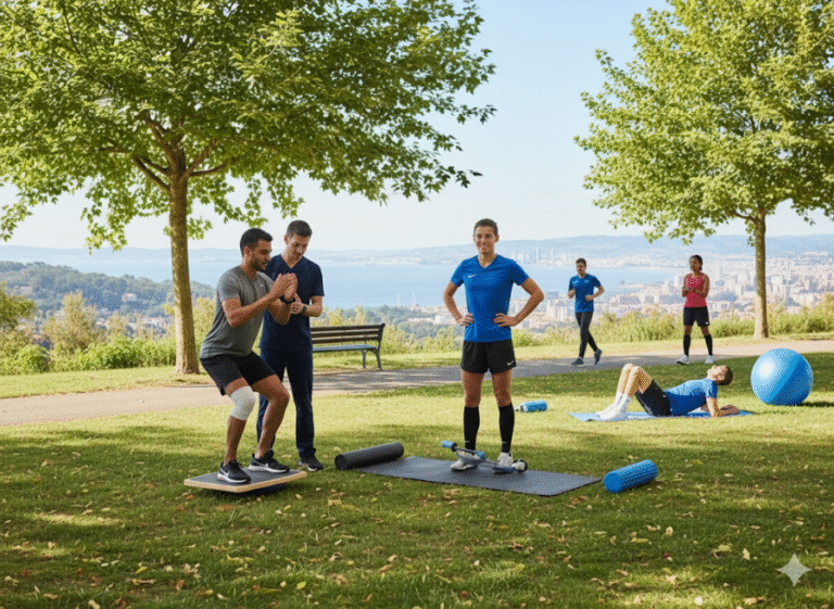 entrenador personal al aire libre guiando a una persona