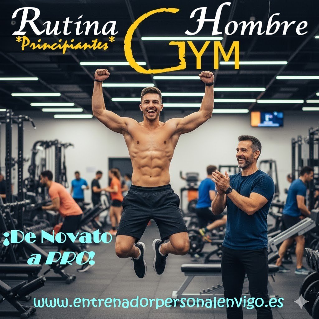 hombre joven saltando de alegría y su entrenador personal aplaudiendo en un gimnasio de la ciudad de Vigo
