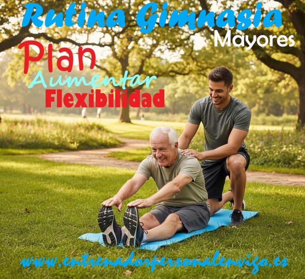 un hombre mayor sentado en una colchoneta realiza un estiramiento para los isquiotibiales mientras su entrenador personal le ayuda en el mismo ejercicio