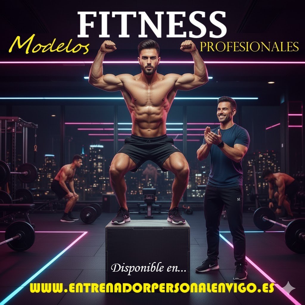 modelo masculino salta sobre un gran cajón en gimnasio y alza sus brazos en señal de victoria mientras su entrenador personal le aplaude efusivamente