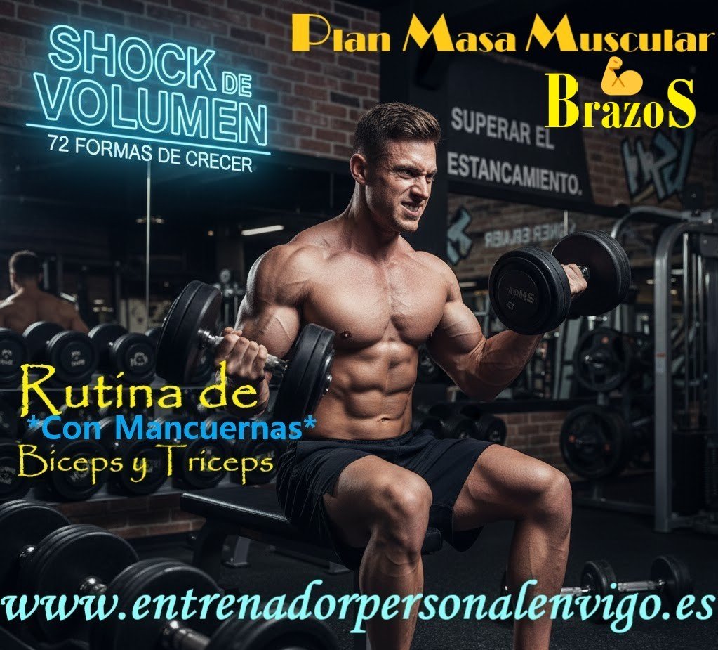 un hombre musculado sin camiseta se encuentra sentado en una banca de gimnasio y realiza un CURL alterno con mancuernas 