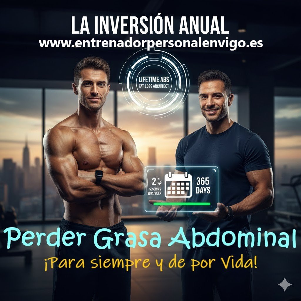 un usuario de gimnasio sin camiseta y con sus brazos cruzados sonríe y a su lado su entrenador personal presencial 